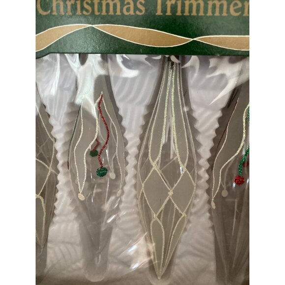 Vintage Bradford Trimmeries Icicle Finial Glass Ornaments Set 4 Frosted in Box - Picture 7 of 9